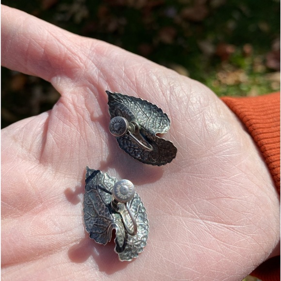 Sterling Leaf Screwback Earrings - Picture 7 of 7
